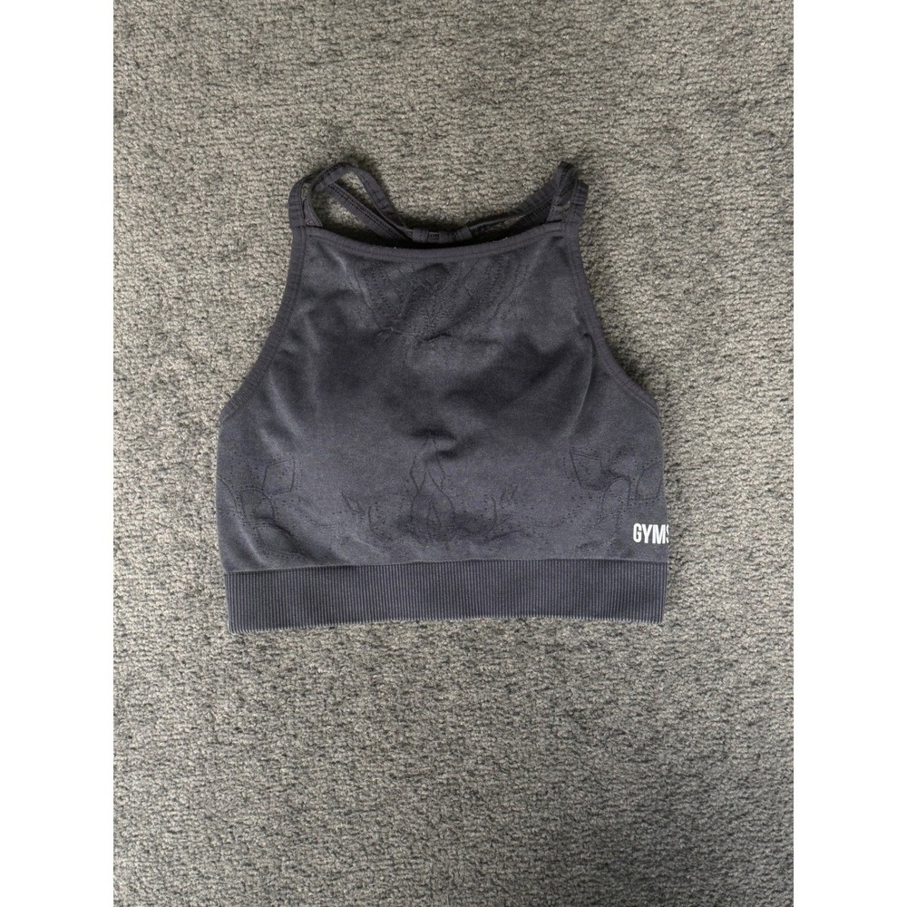 Gymshark Women Charcoal Grey Seamless High Neck Strappy Sports Bra GLSB3685 S